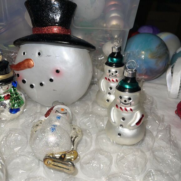Vintage Dept 56 Blown Glass Snowman Christmas Ornament Lot Hang & Clip On #38 - Picture 4 of 12